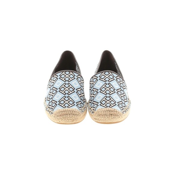 TORY BURCH Blue Brown 4T Logo Print Canvas/Veg Leather Espadrille Flats - US 6.5 - Picture 4 of 9